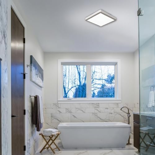 Homewerks 7105-12-MB Bathroom Fan with Light 100-CFM 2 Sones Matte Black Square Ventilation Fan with Dimmable LED Light and Magnetic Trim Ring