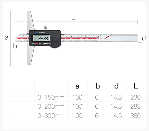 Depth Gauge Vernier Caliper,0-6"/150mm,0-8"/200mm,0-12"/300mm (Digital 0-300mm)