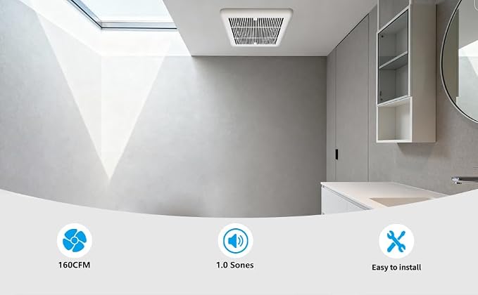 Tech Drive Bathroom Fan,160 CFM, Very Quiet 1.0 Sone,6 Inch Duct | No Attic Access Needed,Easy to Install Ceiling Mounted Ventilation Exhaust Fan, White,ETL Certified
