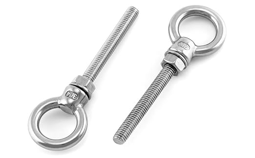 QWORK Threaded Eyebolts, 50 Pack 1/4" x 2" Long Stainless Steel Marine Grade Shoulder Eye Bolt