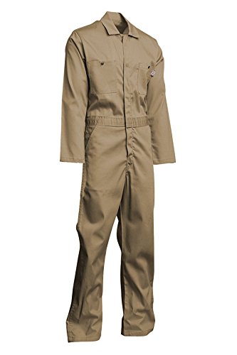 Lapco FR CVEFR7KH-2XL RG Flame Resistant Economy Coveralls, 100% Cotton Twill with Moisture Management, HRC 2, NFPA 70E, 7 oz, XX-Large Regular, Khaki