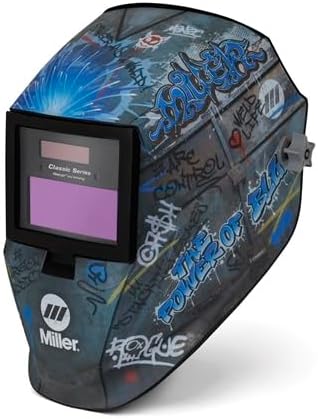 Miller Classic Series Auto-Darkening Welding Helmet - Professional TIG/MIG Welding Mask with ClearLight Technology, High Definition Optics, Variable Shade 8-13, Comfortable Headgear, Street Sparks