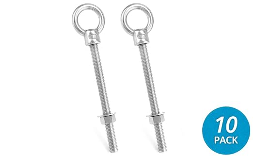 QWORK Threaded Eyebolts, 10 Pack 1/2"x6" Long Stainless Steel Marine Grade Shoulder Eye Bolt