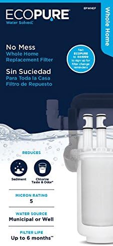EcoPure EPWHEF Whole Home Pivotal Replacement Filter – Fits EPWHE System– NSF Certified – 5 Micron – Reduces Sediment, Chlorine Taste & Odor, Rust, Dirt & Sand – 6-Month Life – Easy, Mess-Free Changes