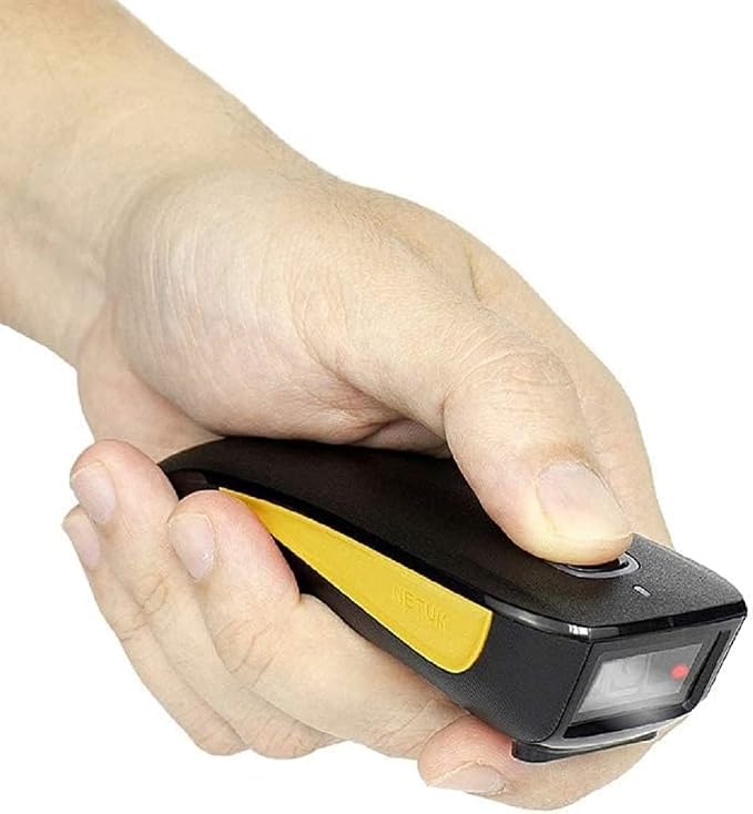 NETUM Mini Barcode Scanner Bluetooth Compatible, Small Portable USB Bar Code Scanner for Inventory, 2.4G Cordless Image Reader for Tablet iPhone iPad Android iOS PC POS (2D-C750-Yellow)