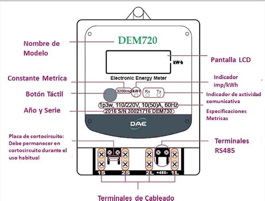 DAE DEM720-2P, 240V Electric kWh Submeter, RS485, 1P2W (2 hot wire), 50A, Internal CT