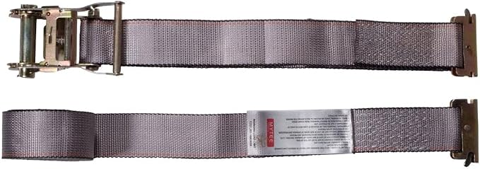 Mytee Products 2'' x 16' E Track Straps w/Spring E-Fittings - Grey Ratchet Etrack Straps w/Heavy Duty 4000 lbs Breaking Strength for Enclosed Trailers, Trucks & Vans