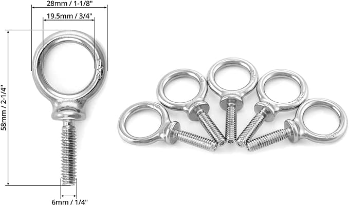 QWORK Eye Bolt, 20 Pack 1/4" - 20 x 1 Marine Grade Stainless Steel Lifting Ring Threaded Eyebolt Machinery Shoulder Eyebolts
