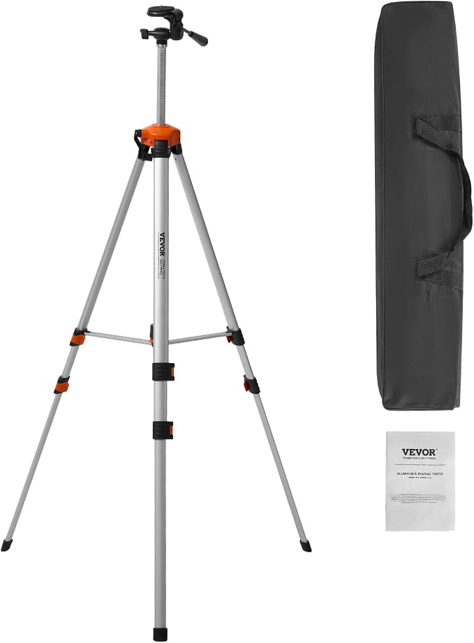 VEVOR Laser Level Tripod, ¼ x 20 Thread Mount, 27.36-68.11 inch Height Adjustment with Integrated Level Bubble Lightweight Laser Scanner Stand, Retractable Legs Aluminum Tripod for Stable Measurement