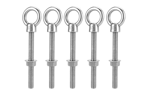 QWORK Threaded Eyebolts, 5 Pack 5/8" x 6" Long Stainless Steel Marine Grade Shoulder Eye Bolt
