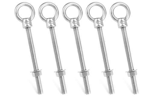 QWORK Machinery Eye Bolt with Shoulder, 5 Pack 1/2"x6" Long 316 Stainless Steel Marine Grade Thread Machinery Shoulder Lifting Ring Eye Bolts
