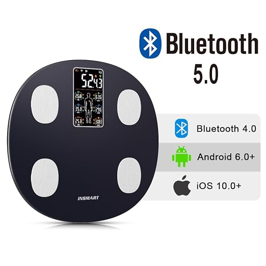 INSMART Smart Scale for Body Weight, All-in-one LCD Display Bathroom Weight Scales Body Fat Scale,Bluetooth Digital Smart Weighing Scale with Heart Rate,Heart Index & Body Composition Analyzer,396 lbs