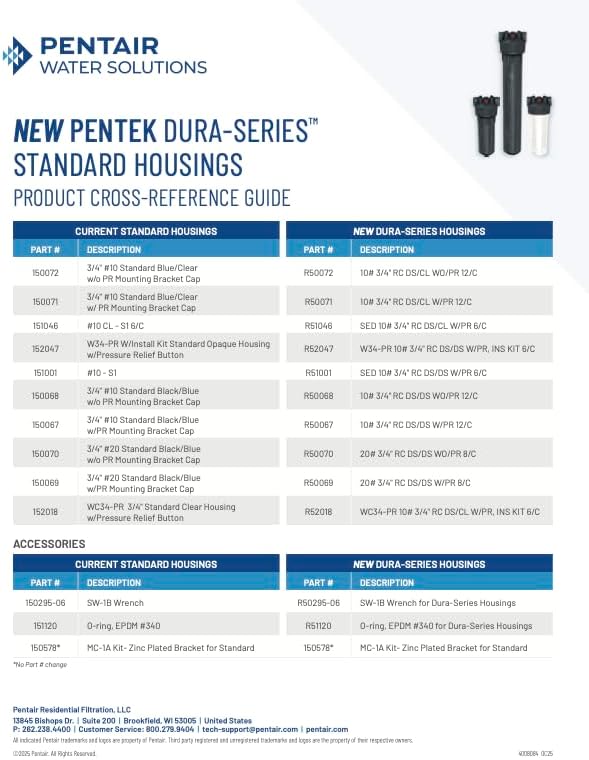 Pentair Pentek R50068 Dura-Series Standard Water Filter Housing, 3/4" NPT #10 Opaque Sump with Mounting Cap, 10-Inch, Slate/Slate