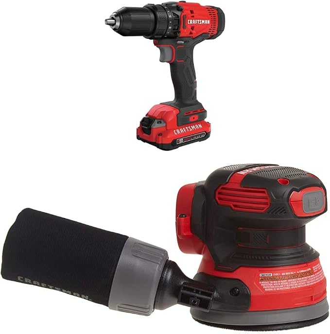 CRAFTSMAN V20 Cordless Drill/Driver Kit with Random Orbit Sander (CMCD700C1 & CMCW220B)