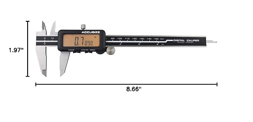 Accusize Industrial Tools 0-6''/0-150 mm, Yellow LCD Electronic Digital Caliper,Metric/Inch, 0.0005''/0.01mm Resolution, 1110-1818 | 150 mm/6 in Range, 0.01 mm/0.0005 in Resolution, ±0.03 mm Accuracy, Metric/Inch, Yellow LCD