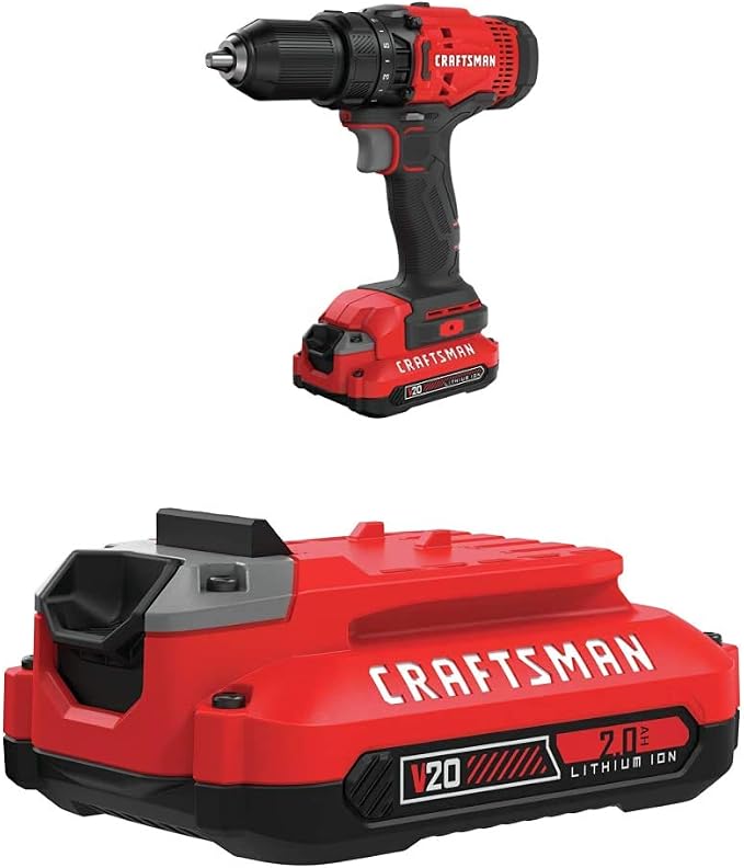 CRAFTSMAN V20 Cordless Drill/Driver Kit with EXTRA Lithium Ion Battery, 2.0-Amp Hour (CMCD700C1 & CMCB202)