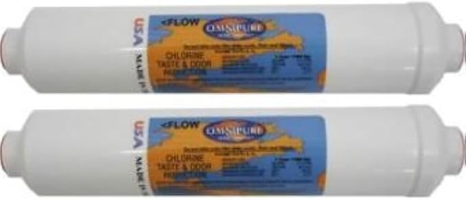 Omnipure (K5615-JJ) 12"x2.5" Inline K-Series 1 Micron Carbon Block With Lead & Cyst. Reduction; 1/4" JG (2 PACK)