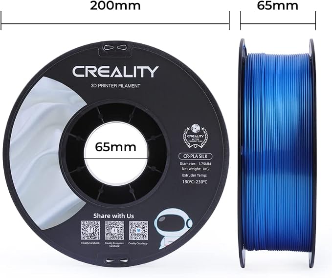 Creality PLA Silk Filament 1.75mm, 3D Printer Filament, Smooth Silk Texture, Clog-Free, Silk Shiny PLA Filament +/-0.02mm, 3D Printing Filament 1KG/2.2lb (Blue)