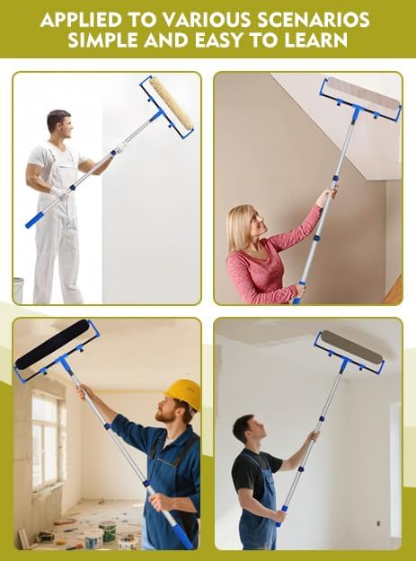 Paint Roller Kit, 18" Paint Roller Set with Paint Scraper, Putty Brushes, Tray with Disposable Liners, Extension Pole and Gloves, Wall Repair and Painting Tools for Interior Walls and Ceilings