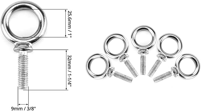 QWORK 3/8"-16 x 1 Machinery Eye Bolts – 20 Pack 316 Stainless Steel Threaded Rings for Mounting, Securing & Rigging