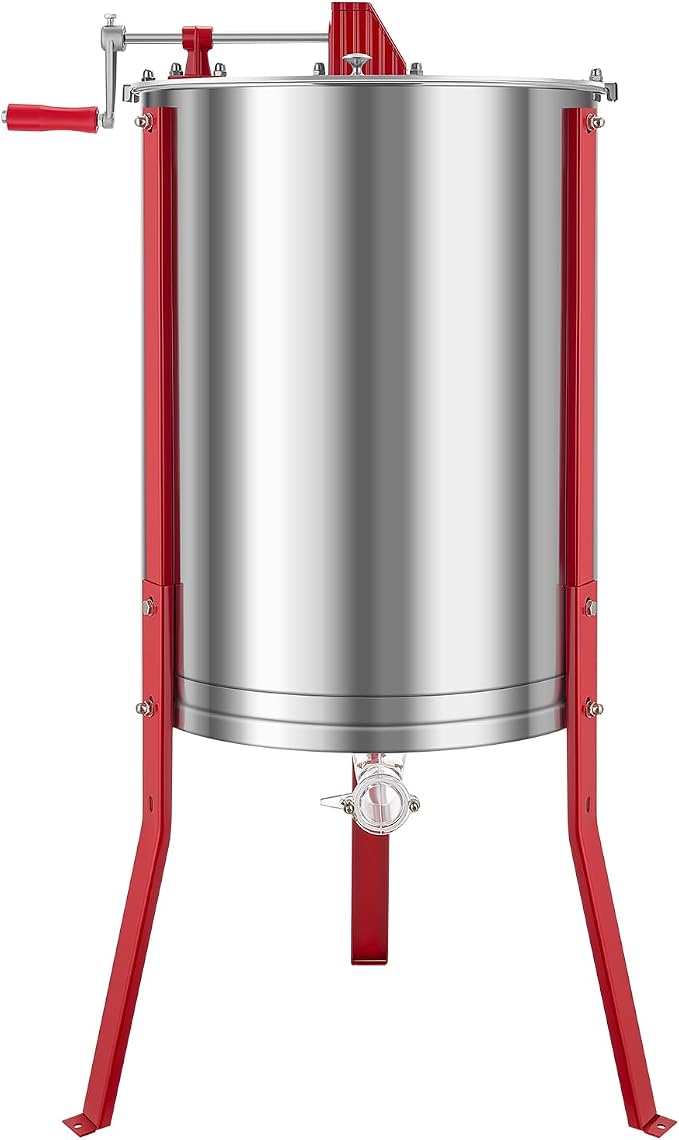 VEVOR Honey Extractor, 6 Frame Manual Honey Extractor with Transparent Lid, Honeycomb Drum Spinner with Height Adjustable Stand, Honeycomb Extraction Centrifuge Equipment for Beekeeping