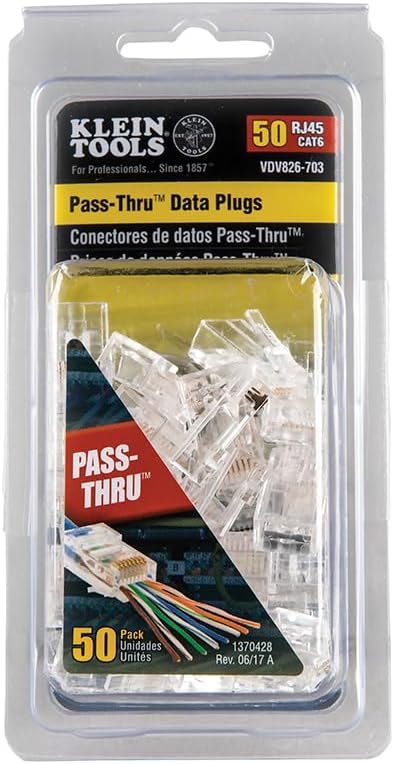 Klein Tools 80017 Data Cable Crimper and Modular Data Plug CAT6 50-Pack Tool Kit, Pass-Thru Installation Tool Kit, 2-Piece