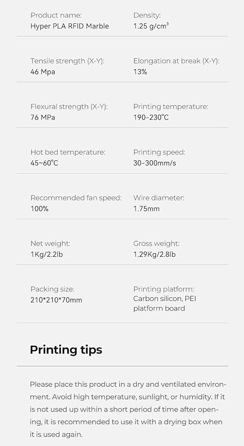 Creality Hyper PLA RFID Marble Filament 1.75mm 1KG, Realistic Stone-Like PLA 3D Printer Filament with RFID, High Speed 30-600mm/s, Natural Marble Texture Filament for Most 3D Printers