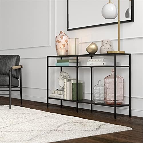 Henn&Hart 55" Wide Rectangular Console Table with Metal Shelves in Blackened Bronze, Entryway Table, Accent Table for Living Room, Hallway | Industrial-style with open metal shelving and durable metal construction for entryways, living rooms, hallways,...