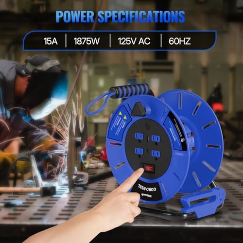 24W LED Work Light and Extension Cord Storage Reel with 4-Grounded Outlet & 2 USB Port Bundle, for Garage, Workshop, Car Repair Scene Y06WL06-U85CR06