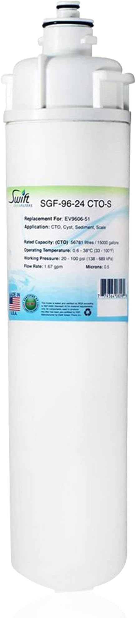 Swift Green Filters SGF-96-24 CTO-S Compatible Commercial Water Filter Replacement Cartridge for 4SI, BH2, 4FC-S, OW4-Plus, EV9606-51, EV9612-50 EP35R, EV9692-31, EV9693-31,9655-11.