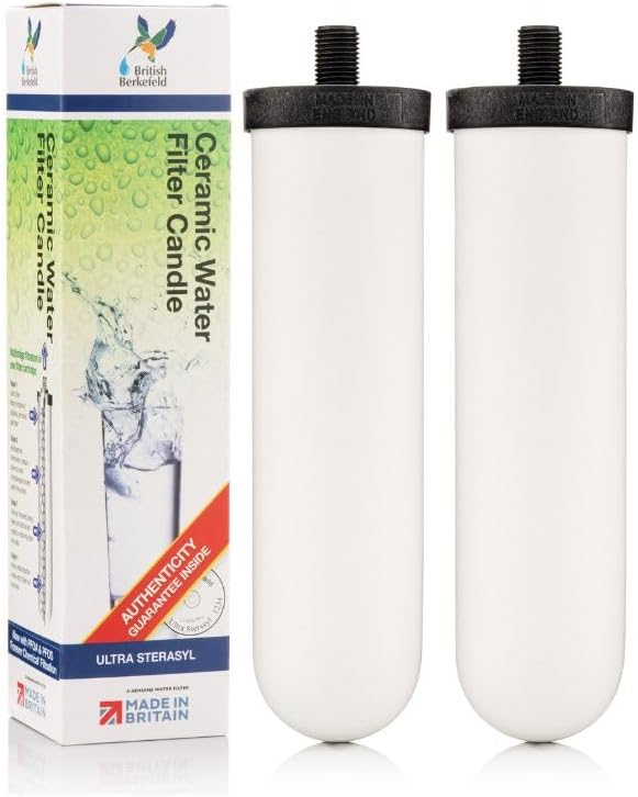 British Berkefeld 7" Ultra Sterasyl Ceramic Gravity Filter Cartridge, 2 Pack, Reduces Contaminants, Suitable for All Gravity Cans, Improves Taste & Odour, NSF Certified Candle Element