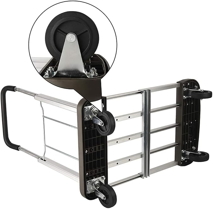 LEADALLWAY Platform Cart Foldable Push Cart Aluminum Adjustable Length Flatbed Cart with Polyurethane Mute Wheel,330-LB Capacity(with 2 Ropes) | Adjustable Length,with Polyurethane Mute Wheel,330-LB Capacity(with 2 Ropes)