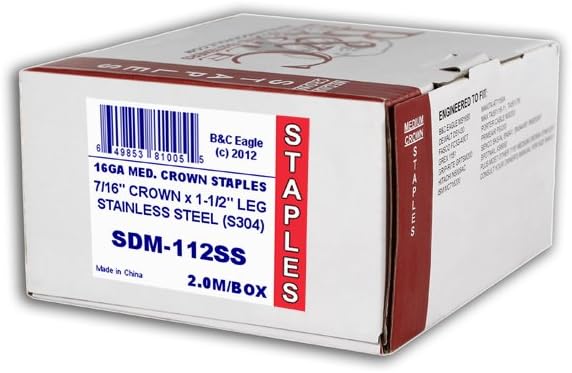 B&C Eagle SDM112SS-2M 1-1/2-Inch Length x 7/16-Inch Medium Crown x 16 Gauge S304 Stainless Steel Construction Staples (2,000 per box)