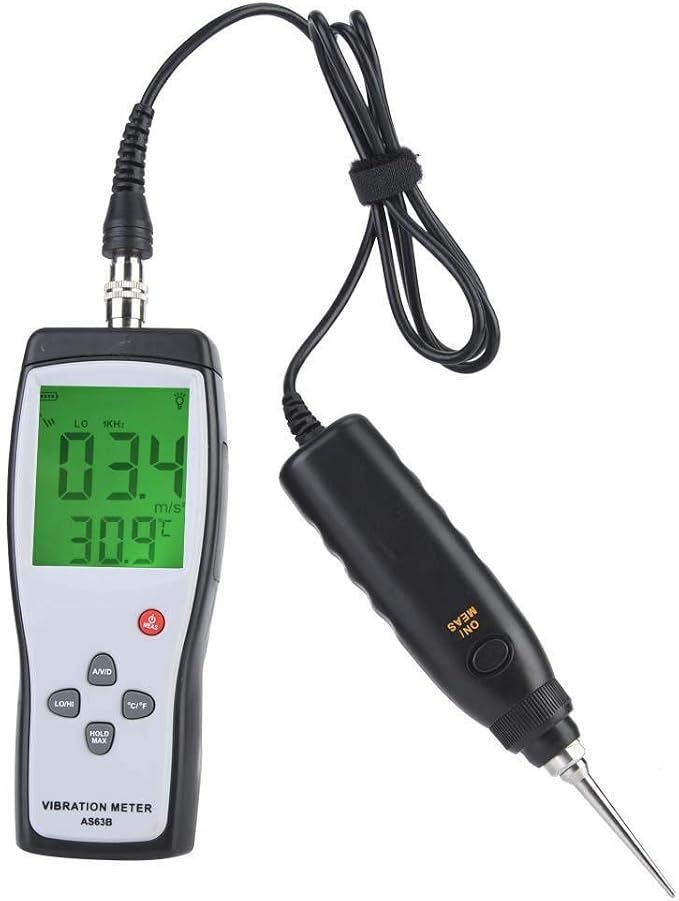 AS63B Portable LCD Vibration Analyzer Tester Meter Vibrometer Gauge Tester Analyzer 0.1-199.9m/s Vibration Tester Analyzer | Measures Acceleration Velocity and Displacement for Bearing Motor Pump Fan Compressor Machinery Condition Monitoring
