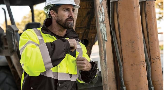 Kishigo Men's High Visibility Reflective Ripstop Bomber Jacket JS130, Zipper Closure, ANSI 107 Type R/Class 3