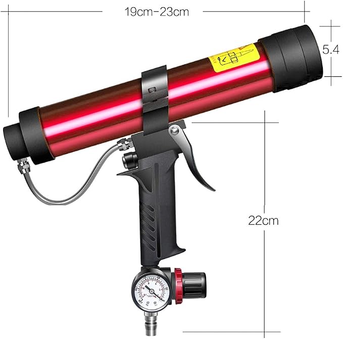 Adjustable Pneumatic Glass Glue Gun - Red - 310ml Hard Glue Sealant Applicator Caulking Gun Tool