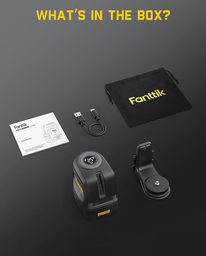 Fanttik D2 PRO Laser Level, Self-leveling Laser Level with LED Screen, 200 ft Outdoor Green Cross Line, 130° Vertical Beam Spread Cover, 2600 mAh Rechargeable Battery, 360° Magnetic Base
