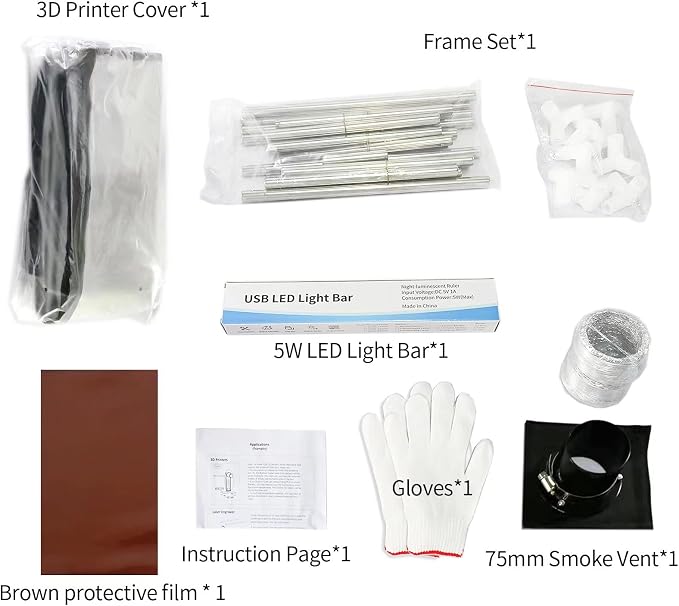 3-in-1 Multifunctional 3D Printer Enclosure Laser Engraver Eye Protective Shield Cover Resin 3D Printer Fireproof Tent with Fume Extractor Smoker Absorber Filament Dryer Dust Cover (3in1 Tent)