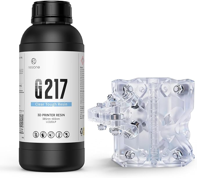RESIONE G217 Clear Tough 3D Printer Resin, Non-Yellowing Transparent Resin, ABS-Like Strength, High Impact & Tensile Strength, Ideal for Clear Miniatures, Prototypes & Special-Effect Parts, 1KG