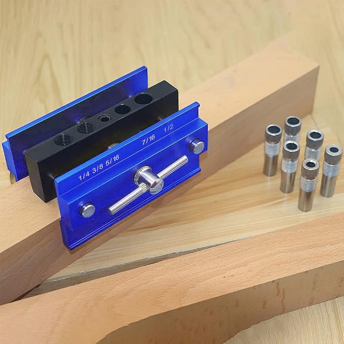 Self Centering Doweling Jig Kit Drill Guide Bushings Set Wood Doweling Jig Woodworking Joints Tools for Straight Holes (Blue)
