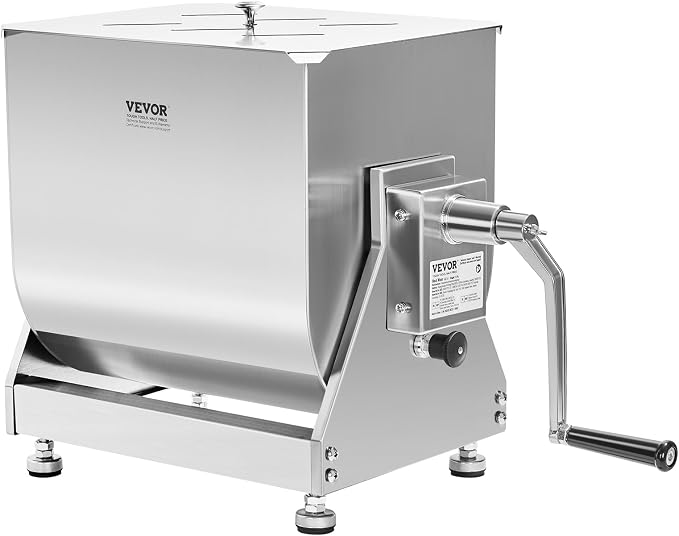 VEVOR Manual Meat Mixer, 10L Tilt Tank – Heavy Duty Stainless Steel Hand Mixer for Ground Beef & Sausage, Max 15lb Mixing Meat Capacity, with Gear Box and Lid Handle