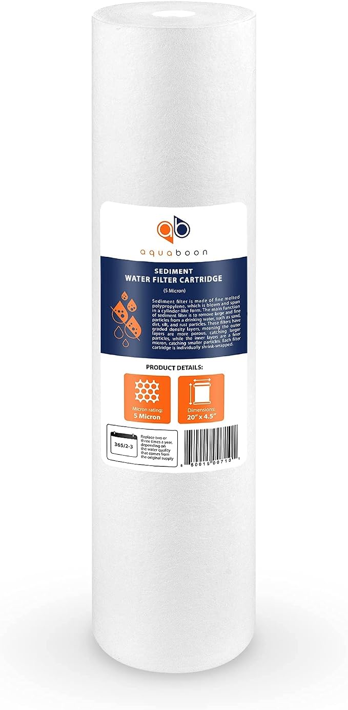 Aquaboon 5 Micron 20 x 4.5 Water Filter Cartridges Set of 2, Whole House Water Filter Replacements for 2-Stage Sediment & Chlorine, Odors Reduction