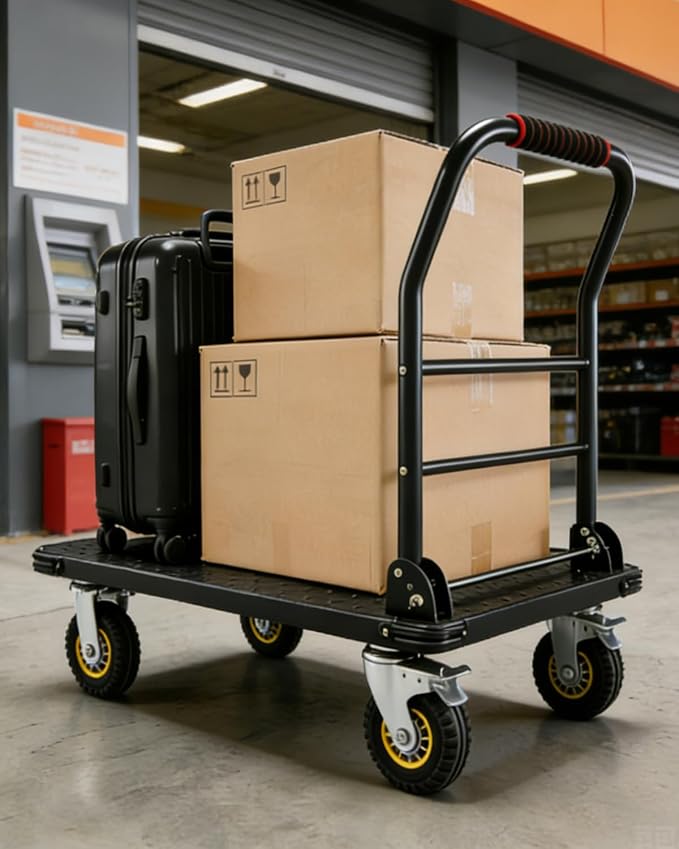 Heavy Duty Platform Truck Cart, 1800LBS Capacity Steel Flatbed Dolly, 36"x24" Large Utility Cart with 6" Swivel Wheels with Brakes, Foldable Hand Truck for Warehouse, Garage, Shipping & Moving