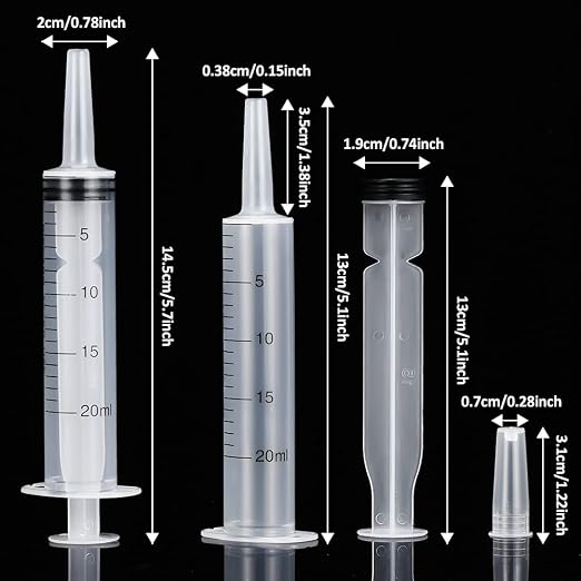 12 Pack 20ml Plastic Syringes, Individually Sealed with Measurement & Cap for Feeding Pets, Liquid, Jello Shots, Lip Gloss, Paint, Epoxy Resin, Oil, Watering Plants, Refilling (20ml, Plastic)