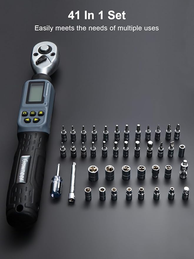 GROWNEER Digital Torque Wrench, 1.1-22.1 Ft-lbs/1.5-30 Nm, 1/4'' Drive Inch Pound Torque Wrench with Buzzer & LED Indicator, Electronic Wrench Set with Bits & Sockets for Gunsmithing Bike Motorcycle