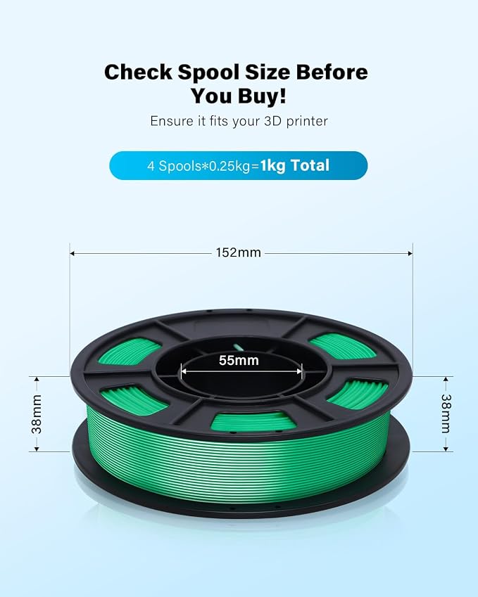 YOUSU 3D Printer Filament Bundle, Glow in The Dark Filament Multicolor, Green, Blue, Purple and Rainbow, PLA Filament 1.75 mm, Dimensional Accuracy +/- 0.03 mm, 250g X 4 Pack