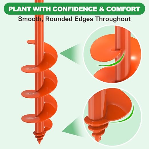 SELEWARE Auger Drill Bit for Planting 4"x24" Drill Auger for 3/8" Hex Drive | Orange Heavy-Duty Steel Garden Auger Drill Bit, Bulb Planter Tool, Auger Post Hole Digger for Bulbs, Flowers, Fence Posts