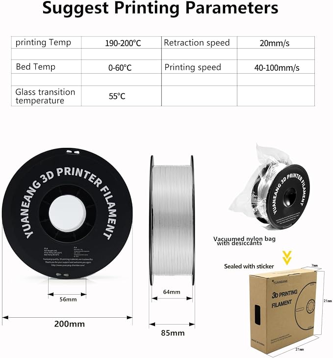 PLA 3D Printer Filament 1.75mm, 1kg Spool, ±0.03mm Precision, Low-Warp & Easy Printing, White