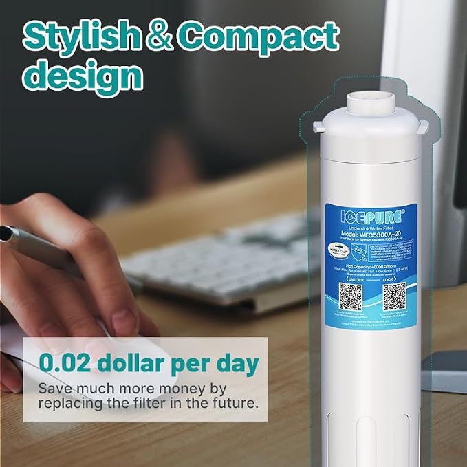 ICEPURE WFC5300A-20 Filter Replacement for WFS5300A-20 Under Sink Water Filter System, 5 Years or 40K Gallons Ultra High Life, Removes Heavy Metals, Chlorine, Odor, NSF/ANSI CAN 372 & 42 Certified
