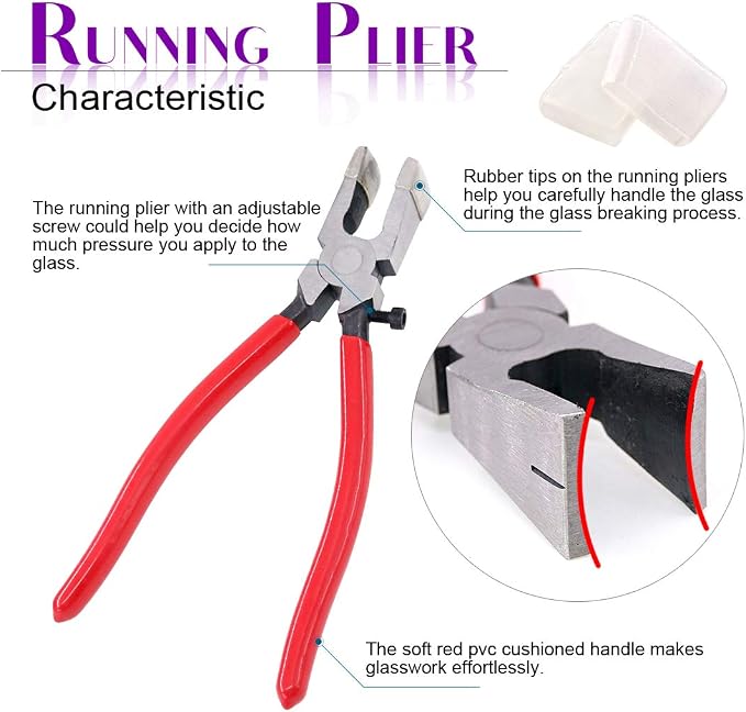 Swpeet 5Pcs Heavy Duty Glass Mosaic Cutter Kit and 2Pcs Heavy Duty Breaker Grozer Pliers and Glass Running Pliers Kit